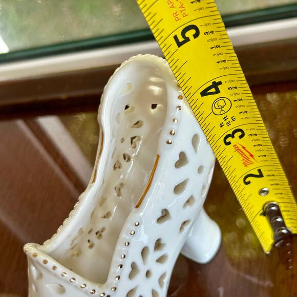 Vintage Porcelain Lattice Shoe with Applied Flowers – 8” Decorative Figurine - Picture 10 of 12